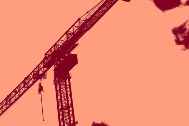 cityscape view in red, duotone concept background  