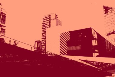 cityscape view in red, duotone concept background  