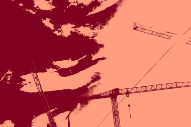 cityscape view in red, duotone concept background  