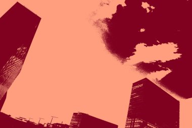 cityscape view in red, duotone concept background  