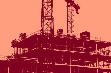 cityscape view in red, duotone concept background  