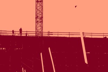 cityscape view in red, duotone concept background  