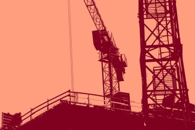 cityscape view in red, duotone concept background  