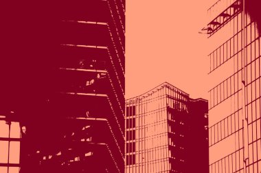 cityscape view in red, duotone concept background  