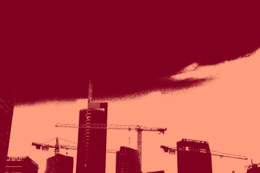 cityscape view in red, duotone concept background  