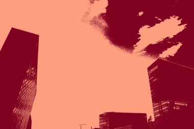 cityscape view in red, duotone concept background  