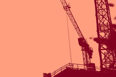 cityscape view in red, duotone concept background  