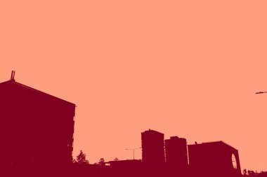 cityscape view in red, duotone concept background  