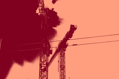 cityscape view in red, duotone concept background  