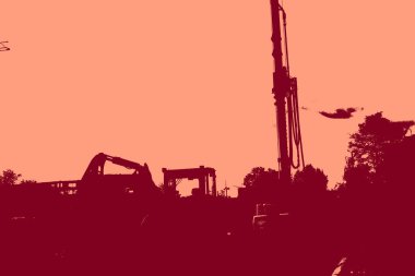 cityscape view in red, duotone concept background  