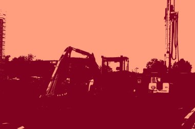 cityscape view in red, duotone concept background  