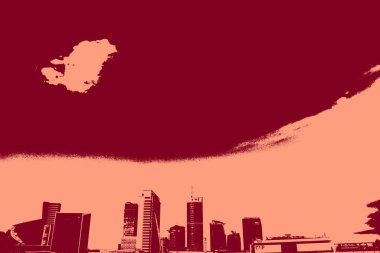 cityscape view in red, duotone concept background  
