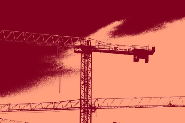 cityscape view in red, duotone concept background  