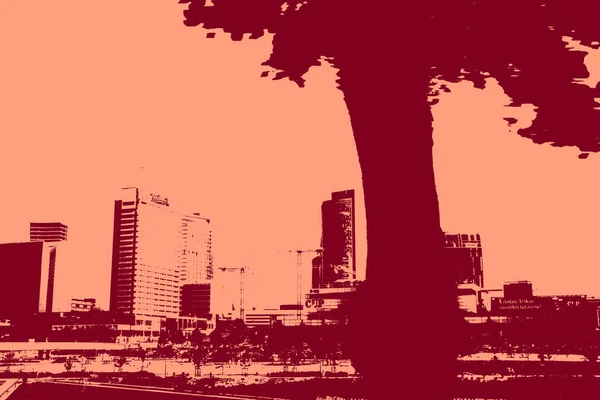 Cityscape View Red Duotone Concept Background — Stok fotoğraf