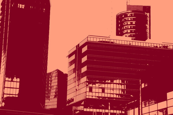 Cityscape view in red, duotone concept background