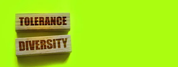 黄色の木製ブロック上の耐性多様性の言葉。男女・民族・年齢による平等の概念 — ストック写真