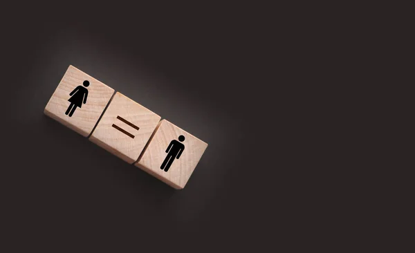 Concepts Gender Equality Wooden Cubes Female Male Symbol Equal Sign — Stock Photo, Image