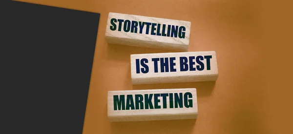 Storytelling is the best Marketing words on wooden blocks. The motivational marketing piar advertising concept.