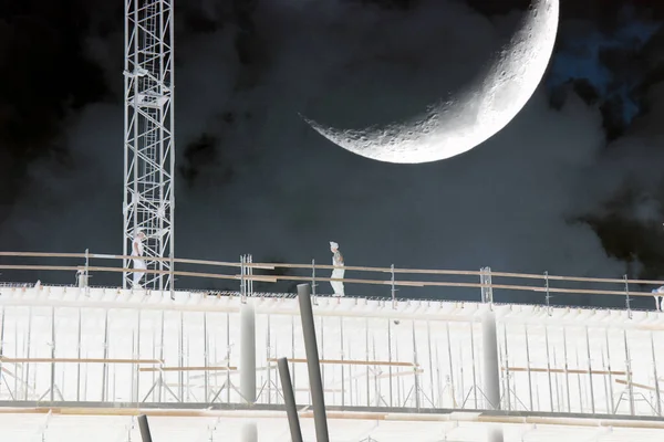 Város Kilátás Égre Egy Hold Bolygó Koncepció — Stock Fotó
