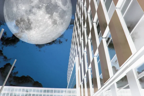 Vue Ciel Ville Avec Une Lune Concept Planète — Photo