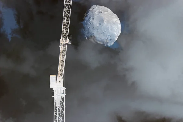 City Sky Med Måne Planet Koncept — Stockfoto