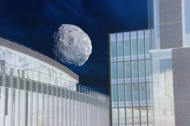 Şehir gökyüzü manzarası Ay, gezegen konsepti  