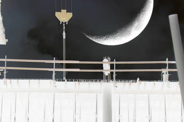 City Lucht Uitzicht Met Een Maan Planeet Concept — Stockfoto