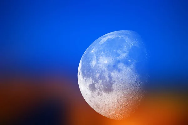 Widok Nieba Miasta Księżycem Koncepcja Planety — Zdjęcie stockowe