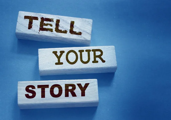 Tell your story word on wooden blocks. Testimonial examples storytelling copywriting case study education and business concept — Stock Photo, Image