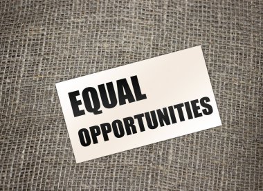 Çuval bezi üzerinde kart üzerinde eşit fırsatlar. İş konsepti,