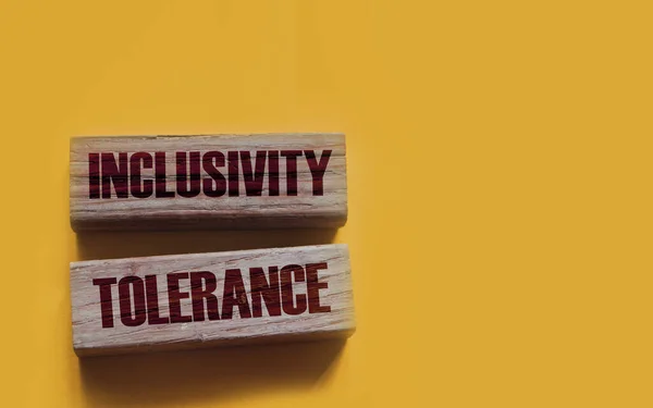 Mots Tolérance Inclusion Sur Les Blocs Bois Concept Égalité Sociale — Photo