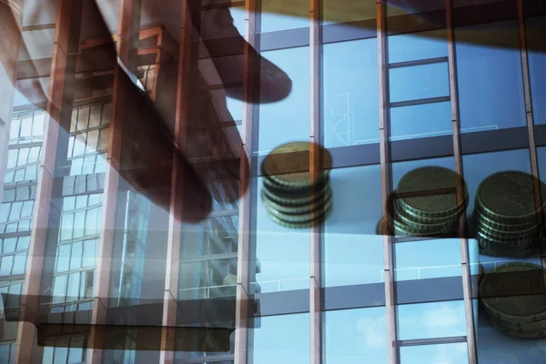 Stacks Coins City Background Money Concept — Stock Photo, Image