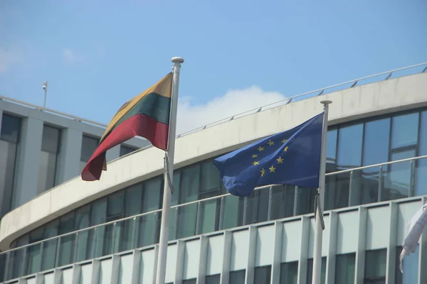 Bandera Unión Europea Bandera Lituania Viento Juntas — Foto de Stock