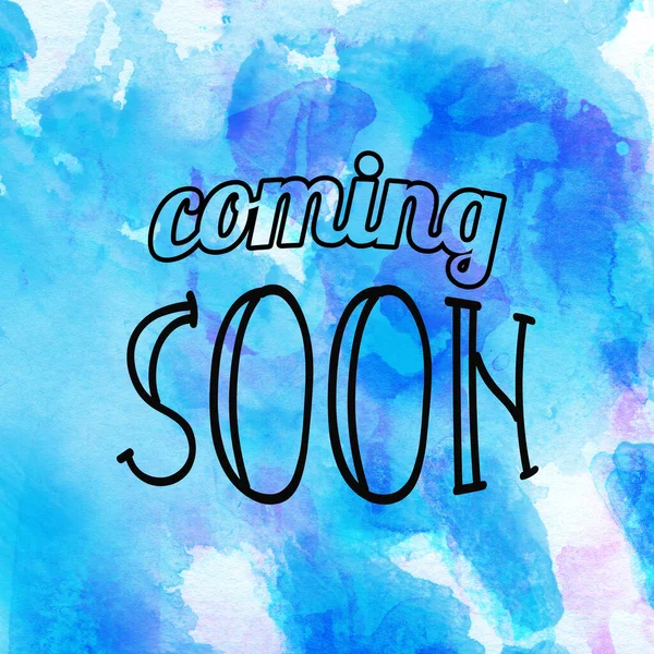 Coming Soon Text Abstract Watercolor Design Wash Aqua Painted Minimalistic — Stock Photo, Image