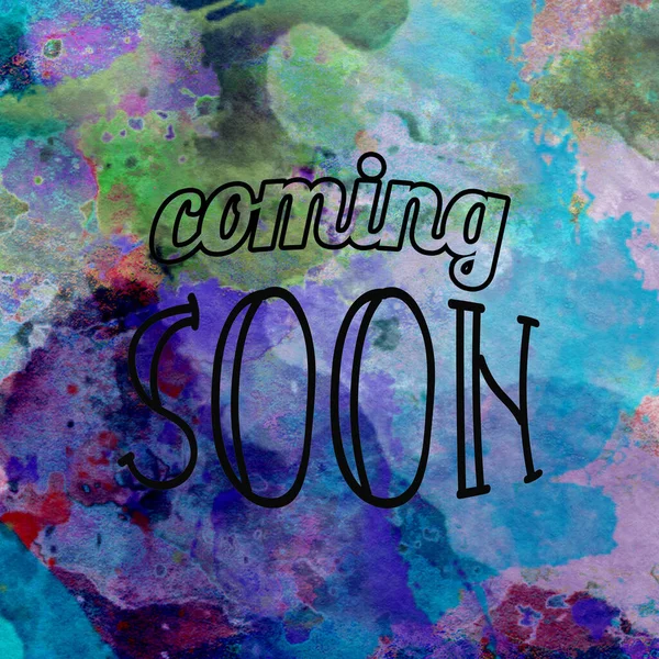 Coming Soon Text Abstract Watercolor Design Wash Aqua Painted Minimalistic — Stock Photo, Image