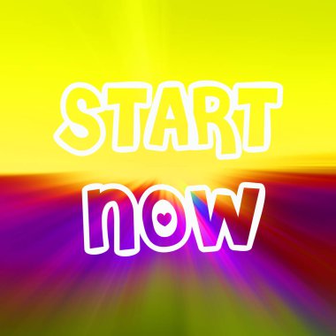 Şimdi soyut renkli arkaplanda metni başlat 