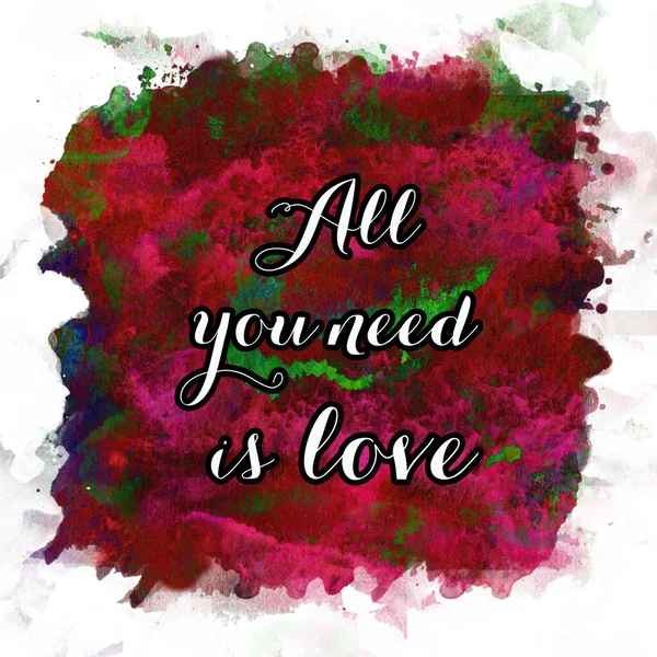 All You Need Love Text Abstract Watercolor Design Aqua Painted — Stock Photo, Image