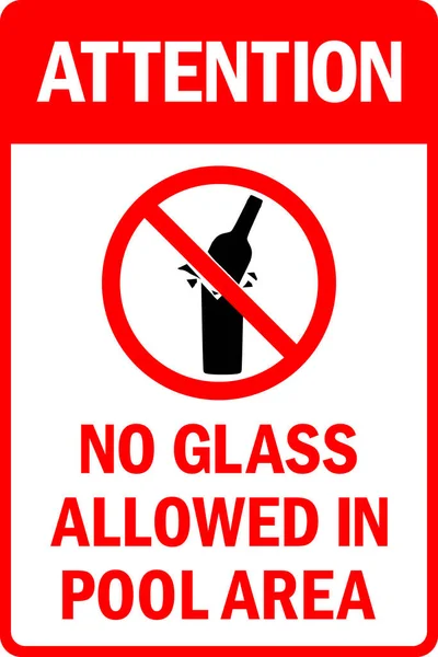 注意プールエリアではガラスは使用できません プールの安全標識 — ストックベクタ