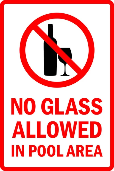 Glass Allowed Pool Area Sign Bottle Wine Glass Silhouette Graphics — Stock Vector