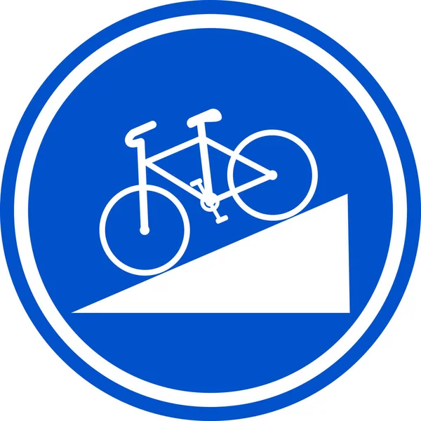 自転車用の急な丘のエリアの交通標識を下ります 丸青の背景 道路の安全性と標識 — ストックベクタ