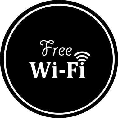Bedava Wiifi işareti. Siyah çember arka planı. İş geçmişi, kafe, restoran, alışveriş merkezi, havaalanı, metro, tatil köyü, binalar vs. için mükemmel.
