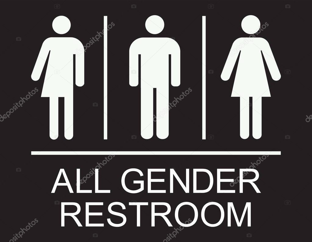 All gender restroom sign. White on Light Black background. Perfect for business concepts, mall,restaurant and office.