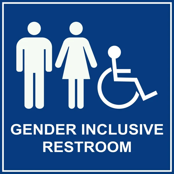 Signe Toilettes Inclusif Blanc Sur Fond Bleu Panneaux Symboles Toilettes — Image vectorielle