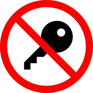 Anahtar işareti yok. Kırmızı daire arka planı. Güvenlik işaretleri ve sembolleri.