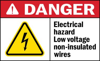 Elektriksel tehlike düşük voltajlı yalıtımsız kablolar tehlike işareti. Güvenlik işaretleri ve sembolleri.