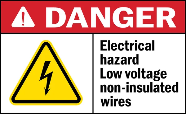 Elektriksel tehlike düşük voltajlı yalıtımsız kablolar tehlike işareti. Güvenlik işaretleri ve sembolleri.
