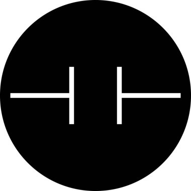 Kapasitör simgesi işareti. Siyah çember arka planı. Elektronik semboller ve işaretler.