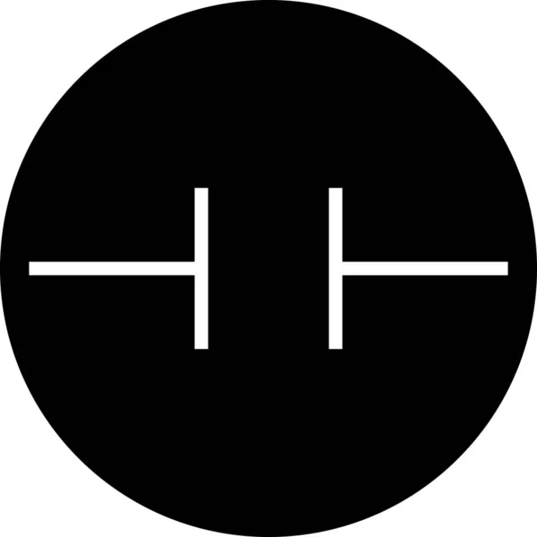 Condensator Pictogram Teken Zwarte Cirkel Achtergrond Elektronische Symbolen Tekens — Stockvector