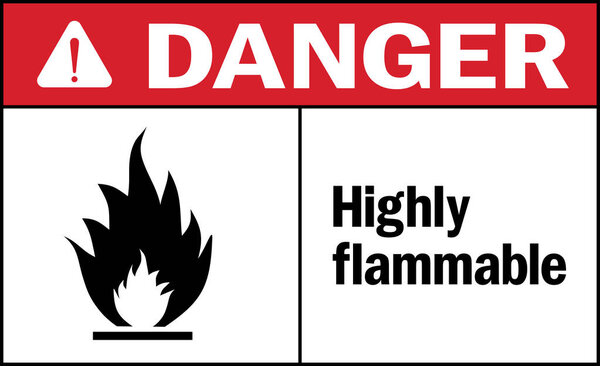 Highly flammable danger Sign. Harmful materials safety signs and symbols.