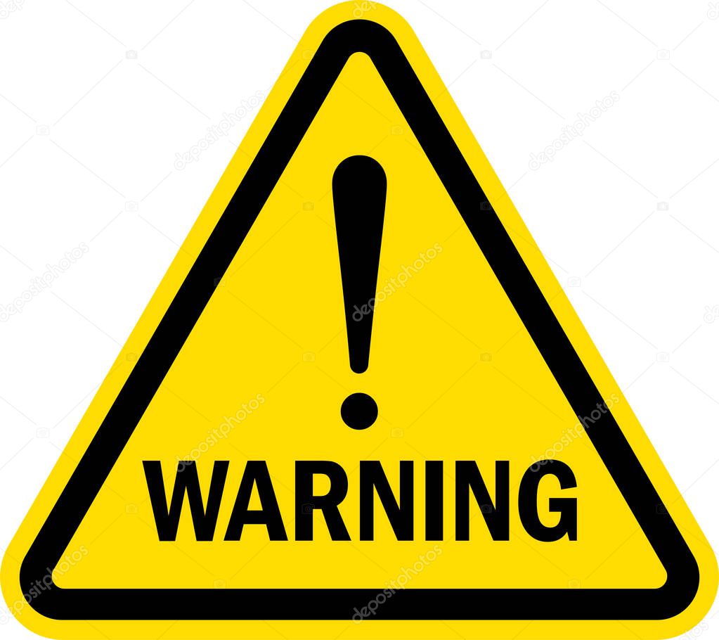 Exclamation warning sign. Black on yellow triangle background. Safety signs and symbols.
